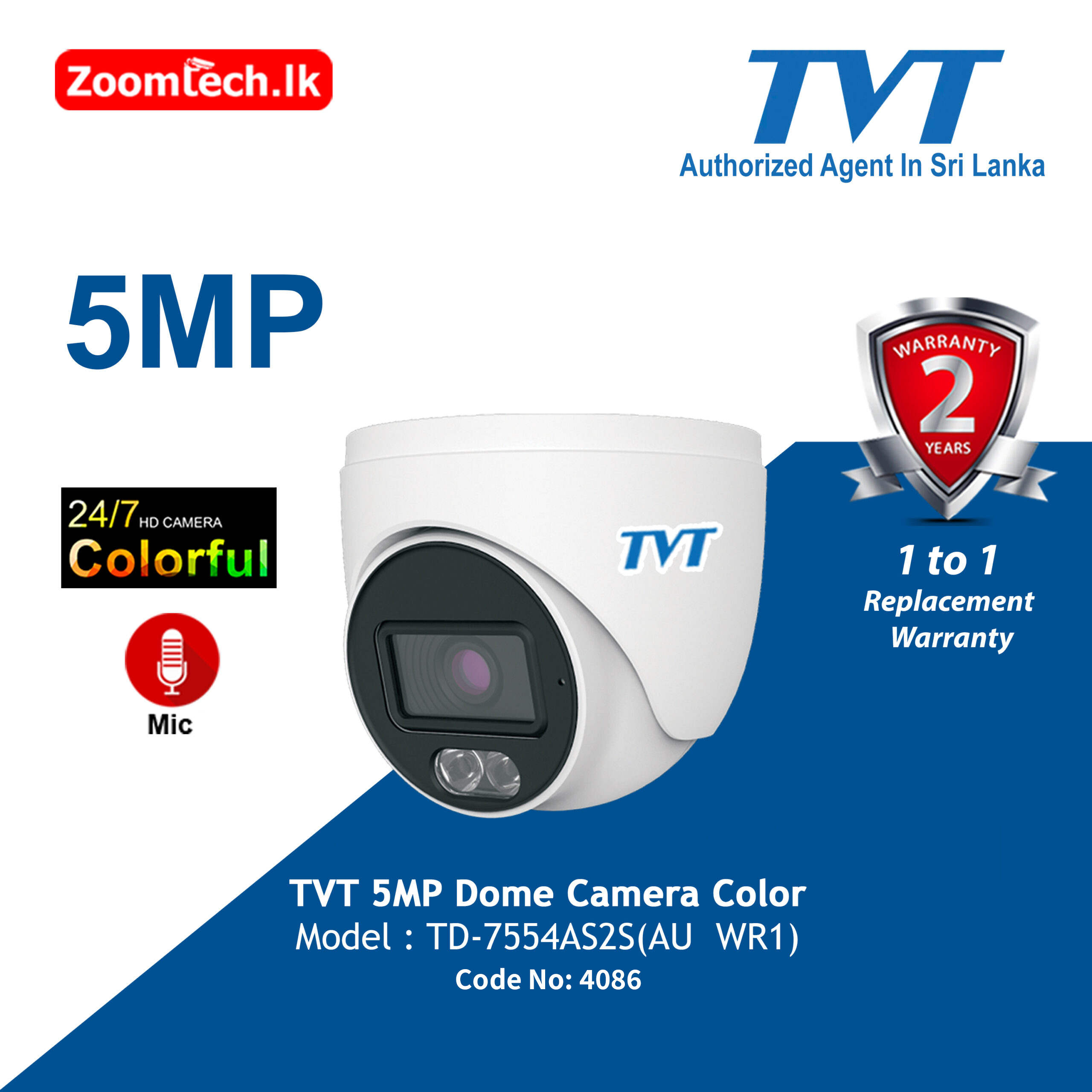 TVT 5MP Dome Camera Color (code : 4086)