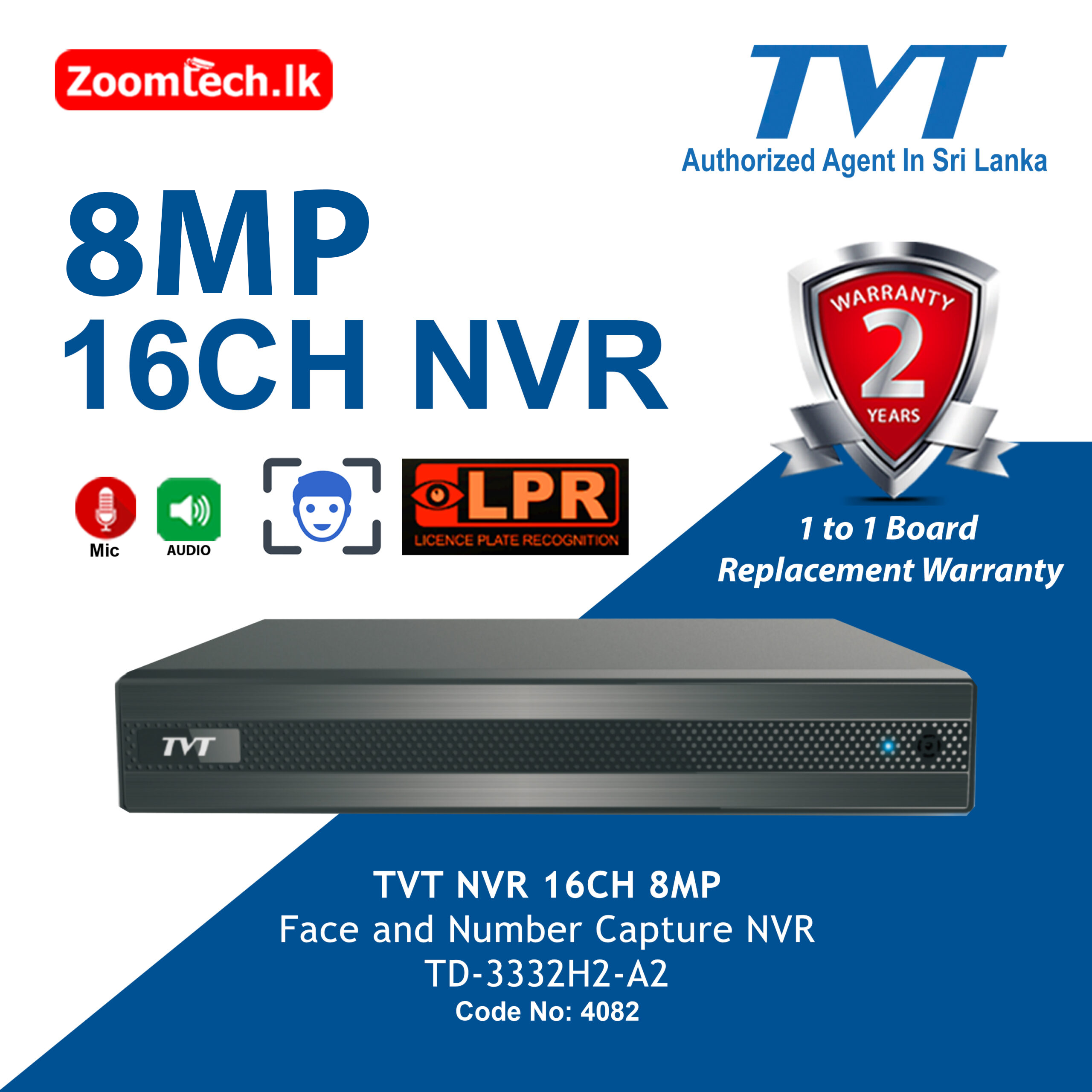 TVT 16CH 8MP NVR Face and Number Capture (code:4082)
