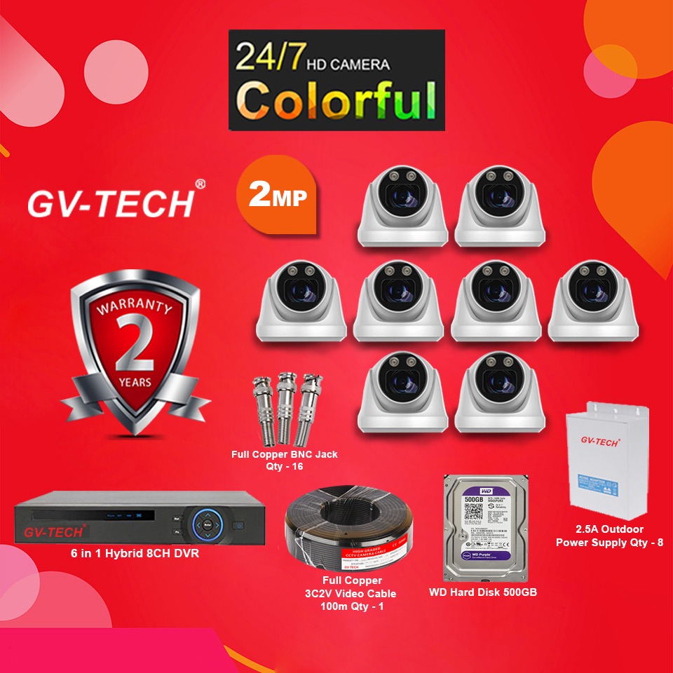 2MP COLOR DOME 8 CAMERA FULL SET